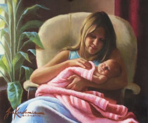 painting by Jon Kardamis - a mother's tender love