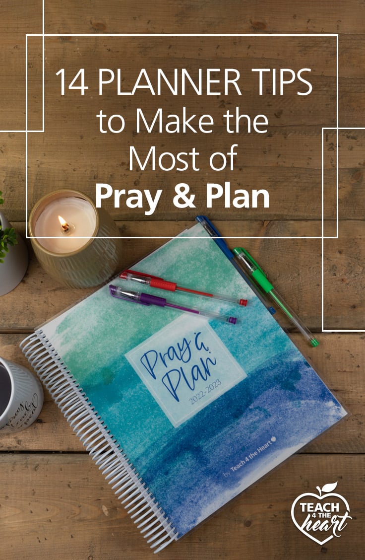 Here are the best tips to help you make the most of your 2022-2023 Pray & Plan Teacher Planner! Read this list to find out what other teachers are doing in their planners to help them fully benefit from all of its awesome features. Whether it's color coding tasks or planning out your work time in the Time Planning Chart, you are sure to find ideas that will help you stay organized!
