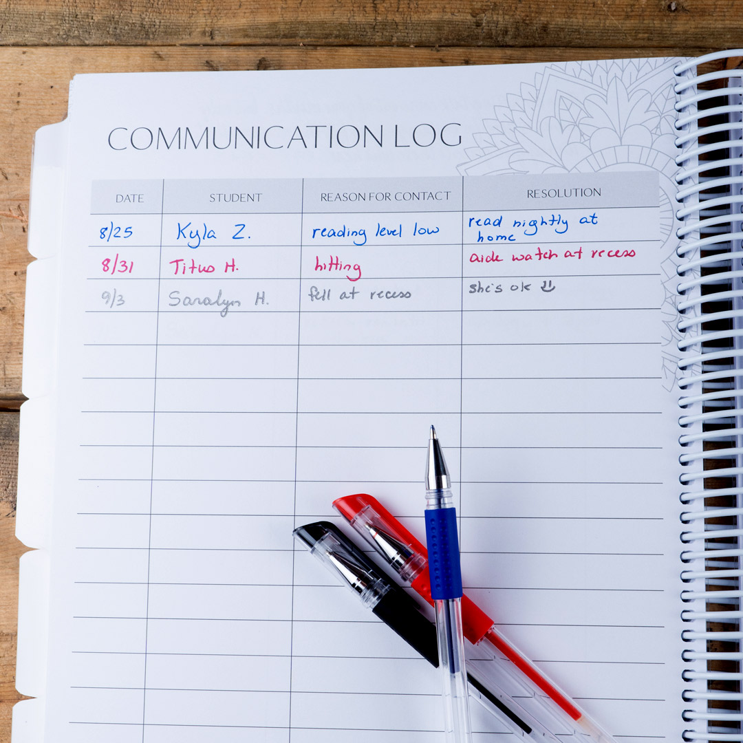 Communication log - Pray & Plan Christian teacher planner