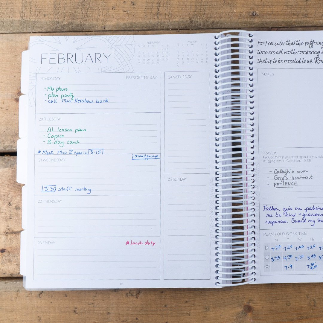 Weekly to do's in Christian teacher planner