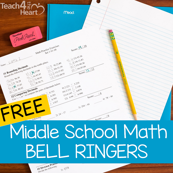 Free middle school math bellringers / practice exercises